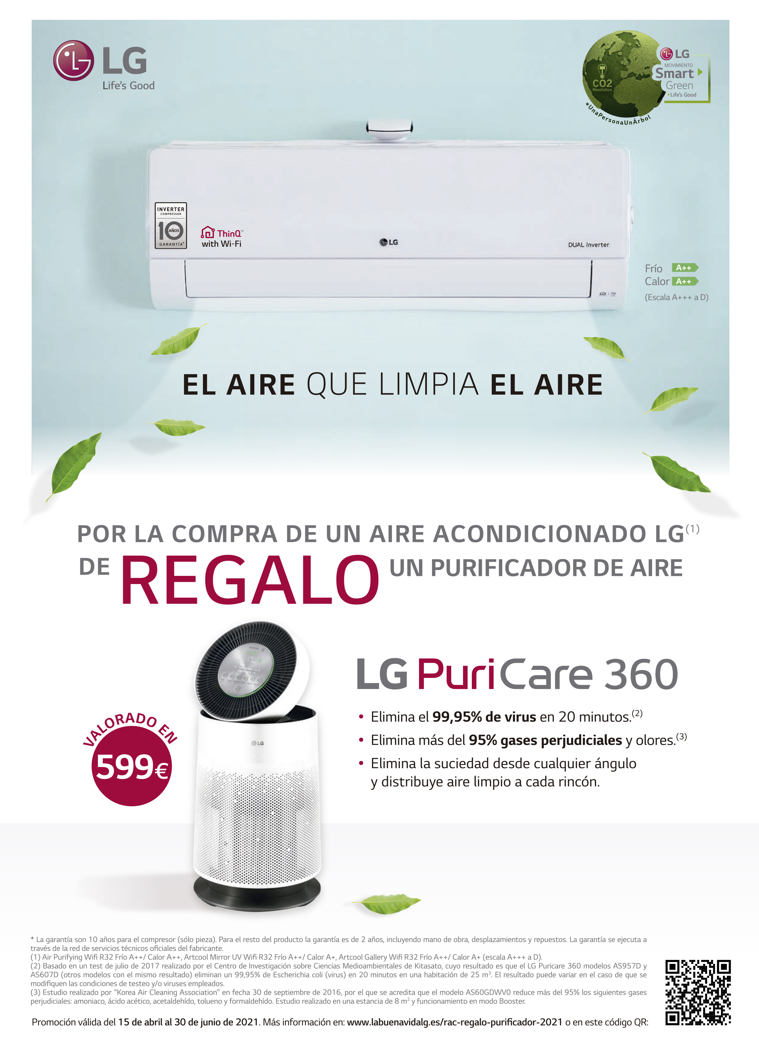 Compra un aire acondicionado LG y llévate un purificador de aire LG Puricare 360 de regalo