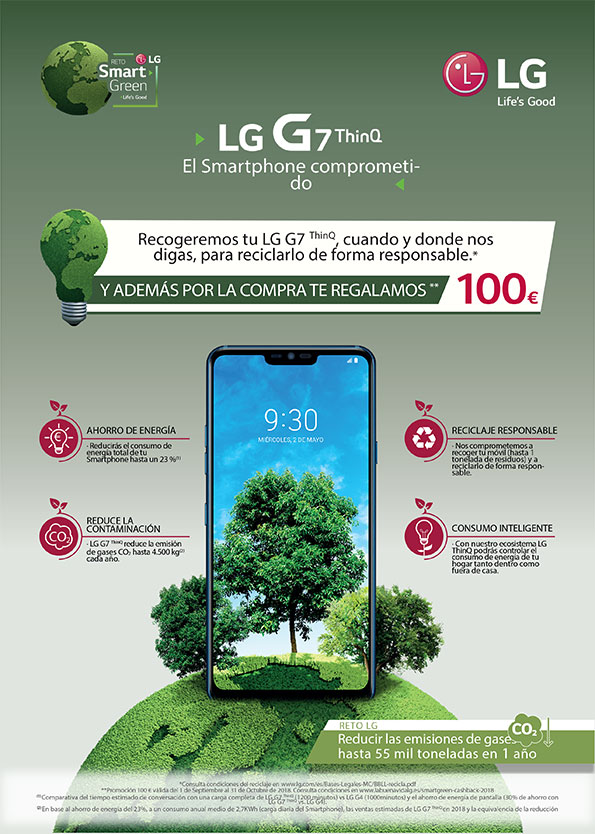 Smart Green por la compra LG G7 ThinQ o LG V30 llévate 100 eur de regalo