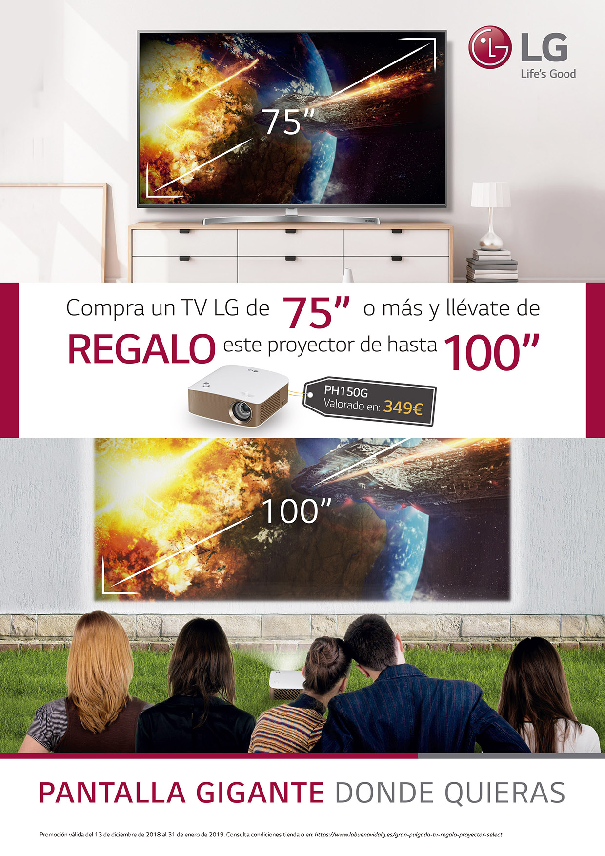Compra un TV LG de 75 pulgadas o más y llévate de regalo este proyector de hasta 100 pulgadas